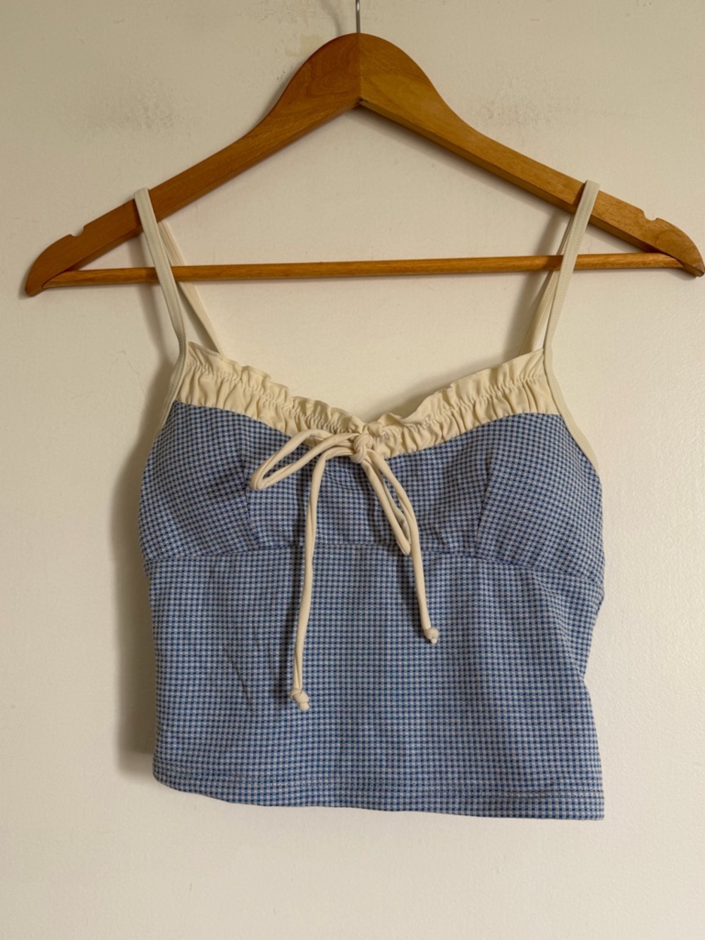 NWT Seamolly Plaid Gingham Blue White Dainty Ruffle Cropped Tankini Top size XS - Picture 2 of 6